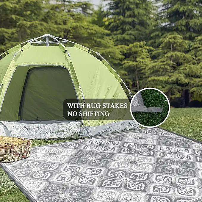 Pauwer Waterproof Outdoor Rug 9x12, Reversible Plastic Straw Patio Camping Rug, Indoor Outdoor RV Mat Carpet for Deck, Camper, Porch, Balcony, Backyard, Picnic, Clover Grey by GreenHaven Gardens