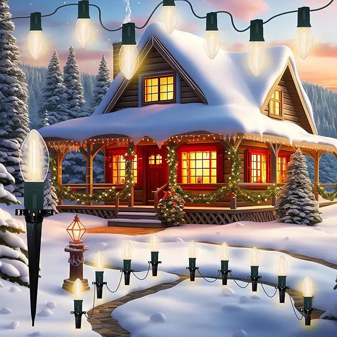C9 Christmas Pathway Light, Outdoor Christmas Pathway Markers Lights with 27 C9 LED Clear Bulbs, Waterproof Connectable Walkway Lights for Outdoor Yard Holiday Sidewalk Driveway Christmas Decorations by GreenHaven Gardens