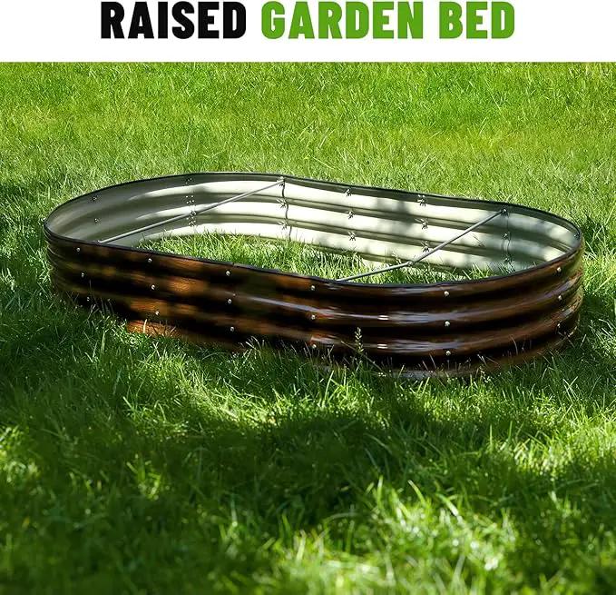 SnugNiture 6x3x1ft Raised Garden Bed Kit, Outdoor Oval Metal Garden Planter, Ground Planter Box for Gardening Vegetables Flowers, Brown by GreenHaven Gardens