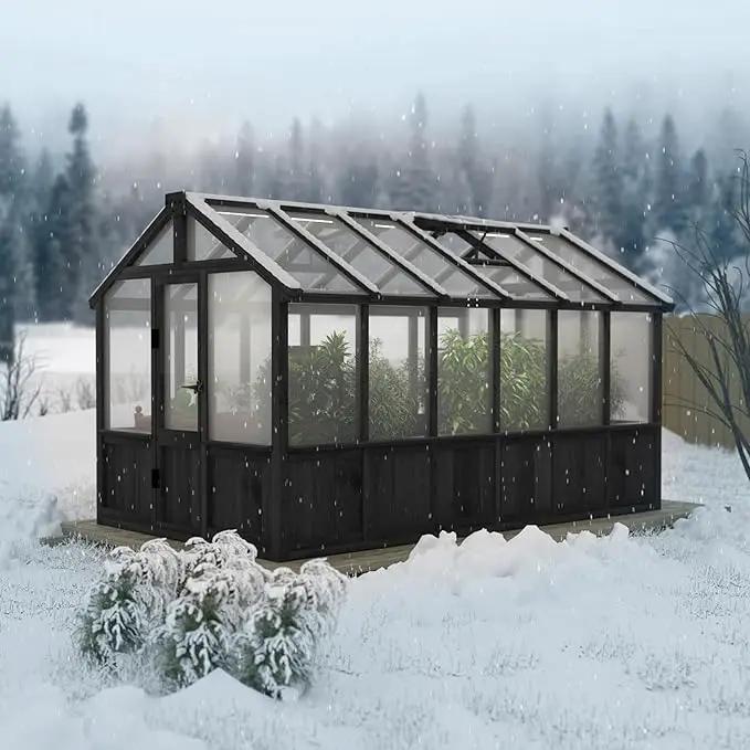 6x12 FT Greenhouse Kit for Outdoor, Thickened Polycarbonate Panel Wooden Walk-in Green House with Lockable Door and Adjustable Roof Vent, Backyard Garden, Black by GreenHaven Gardens