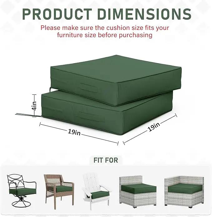 Patio Chair Cushions 19 X 19 X 4 Inch Waterproof Outdoor Seat Cushions for Patio Furniture, Outdoor Sofa Couch Pads with Ties & Handle, Set of 2, Green by GreenHaven Gardens