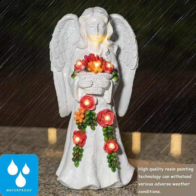 Angel Garden Statue Figurines Light Decoration Outdoor Solar Angels with 8 Led Lights Outside Resin Sculpture Art Decor Patio Lawn Yard Housewarming Gifts for Women Grandma Mom by GreenHaven Gardens