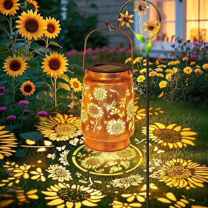 Sunflower Solar Lanterns Garden Decor, Birthday Gifts for Women Mom Grandma Metal Hanging Solar Lights Waterproof Outdoor Decoration LED Lanterns with Shepherd Hook for Outside Garden Yard Patio by GreenHaven Gardens