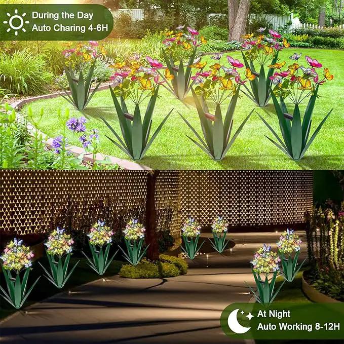 Homight Solar Metal Agave Butterfly Flower Stick Garden Sculpture - Outdoor Christmas Lights With Swaying Butterfly Sunflower - Solar Outdoor Gift (3 PCS Green) by GreenHaven Gardens
