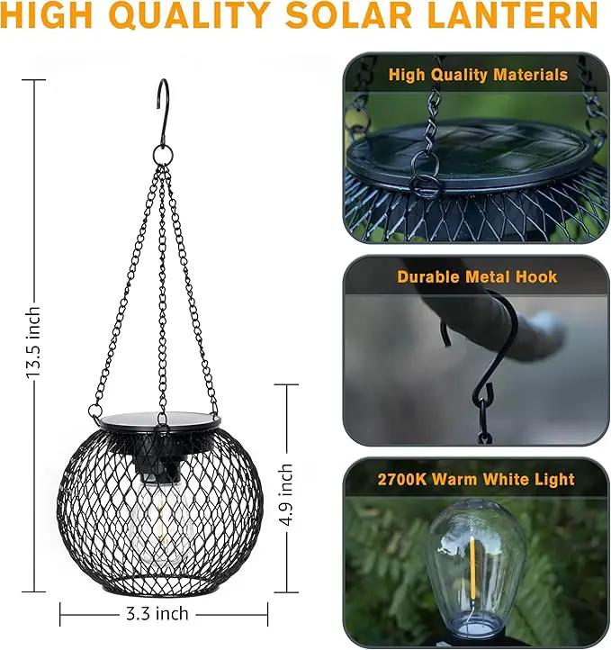Solar Lanterns Outdoor, 2 Pack Brighter Metal Solar Hanging Lanterns, IP65 Waterproof Solar Lights Outdoor, Gardening Gifts & Decor for Garden Yard Patio Pathway by GreenHaven Gardens