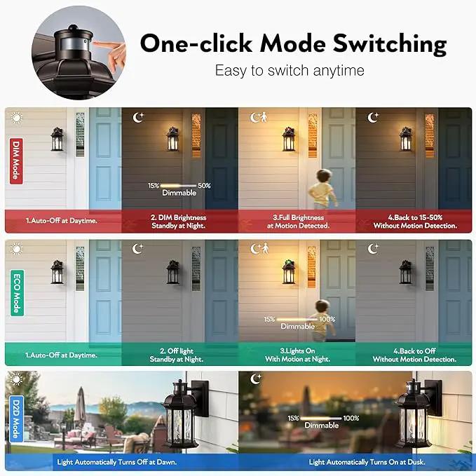 VIANIS Outdoor Light Fixture with Motion Sensor, 2 Packs Oil Rubbed Bronze Dusk to Dawn Exterior Garage Wall Sconce Lighting, 100% Aluminum Outside Porch Lights for House with Tempered Ripple Glass by GreenHaven Gardens