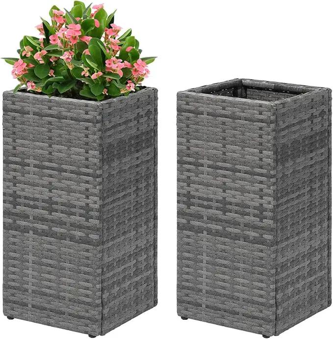 LEWIS&WAYNE Set of 2 Tall Planters for Outdoor Plants Handmade 24'' Wicker Tall Square Planter Box with Removable Liners Modern Planter for Indoor Outdoor Garden Patio Front Porch - Gray by GreenHaven Gardens