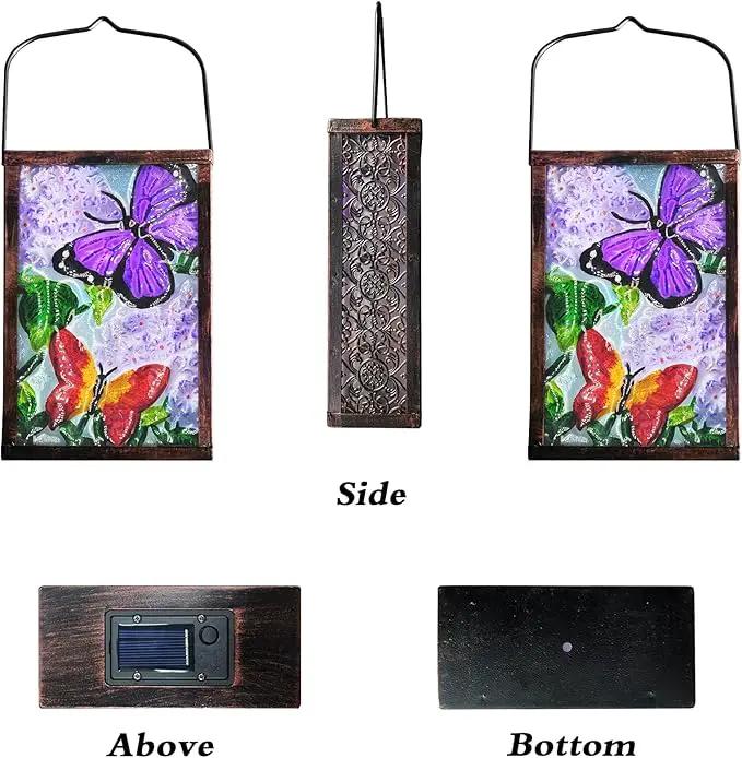 Hanging Solar Lantern, Outdoor Decorative, LED Solar Butterfly Lights, Tabletop Lamp for Outdoor Patio Garden by GreenHaven Gardens