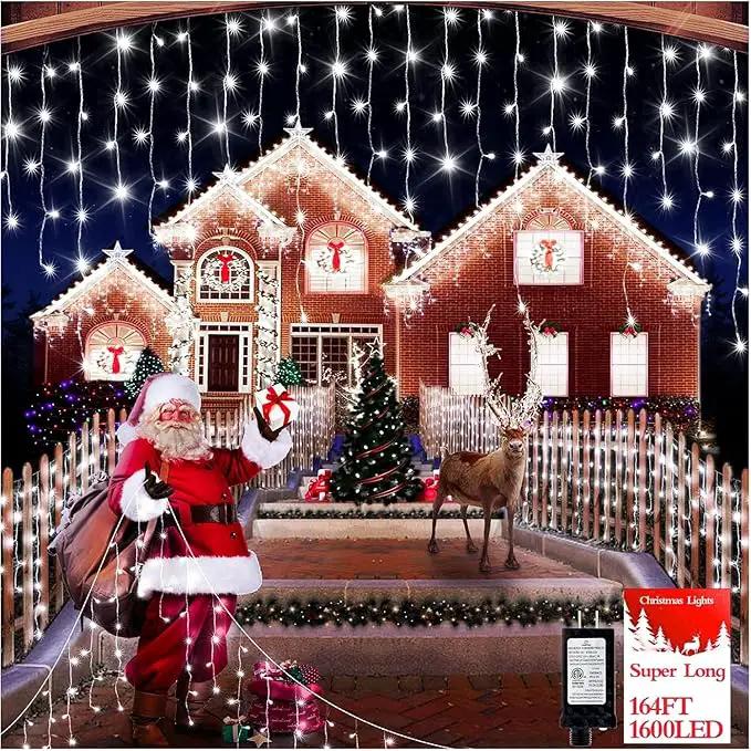 1600 LED 164FT Outdoor Christmas Lights Plug in 8 Modes with Timer Dimmable Christmas Decorations Waterproof Indoor Curtain String Lights for Roof Porch Garden Holiday Wedding Party Decor Cool White by GreenHaven Gardens