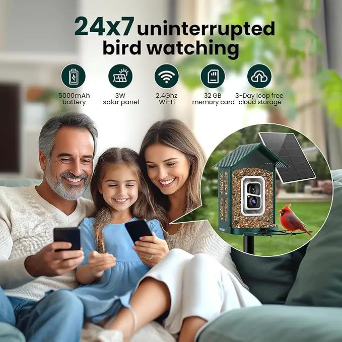 SOLIOM Solar Bird Feeder with Camera for Outdoors - AI Smart Birdhouse, 2K Live View & Instant Alerts, Squirrel Proof - Perfect Bird Watching Gift (Green) by GreenHaven Gardens