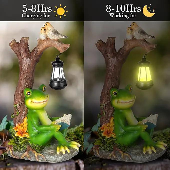Outdoor Funny Frog Statue, Resin Reading Frogs Garden Decor, Solar Frog Gift Sculpture Decoration for Home Patio, Yard, Lawn, Porch, Ornament by GreenHaven Gardens