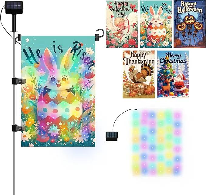 DIY Solar Garden Flag Stand with 5 Holiday Flags, Universal LED Board for DIY a Lighted 12"x18" Flag, Including Valentines Day, Easter Day, Halloween, Thanksgiving Day & Christmas Flags by GreenHaven Gardens