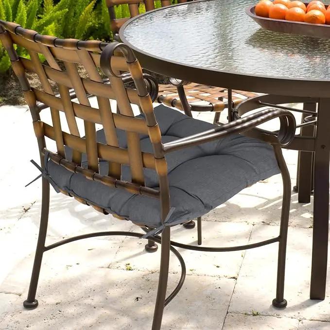 Aoodor 19" x 19" x 5" Tufted Outdoor Chair Cushions, Water Resistant & Fade Resistant Polyester Dining Chair Pads with 2 Straps for Patio Furniture, Set of 4 by GreenHaven Gardens
