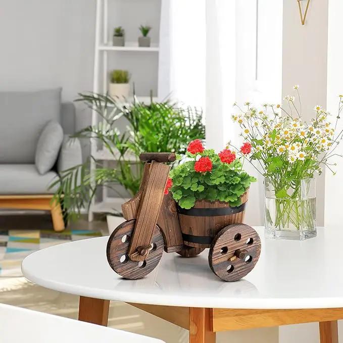 Adnee 2 Pcs Wooden Barrel Tricycle Planter-Rustic Cart Garden Planter Pot-Decorative Raised Barrel Wagon Planter for Indoor Decor Outdoor Patio Lawn Garden Backyard by GreenHaven Gardens