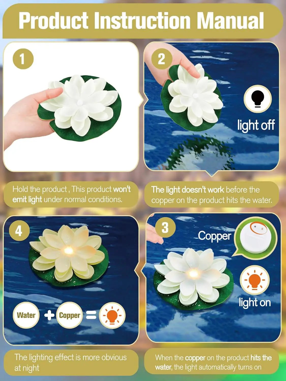 Hortsun 12 Pcs Floating Lotus Lights with Batteries Lily Pads Pool Flowers Diwali Pooja Decorations Floating Candles Decor for Pool Pond Outdoor Indoor(5.91 Inch,White) by GreenHaven Gardens
