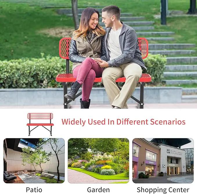 Heavy Duty Park Bench with Back Portable Frame, Outdoor Steel Bench with Backrest, Outdoor Park Bench Expanded Metal Mesh Bench for Lawn, Park, Deck, Garden, Patio, Porch, Black (Red, 4FT) by GreenHaven Gardens