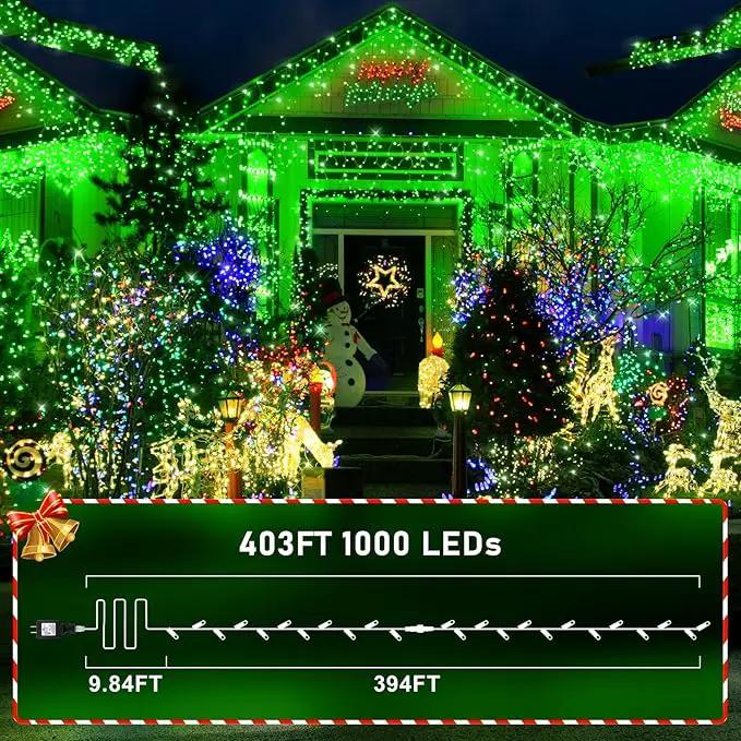 KNONEW 403ft 1000 LED Christmas String Lights Outdoor 8 Modes & Timer Fairy Light Plug in Waterproof LED Fairy Lights for Xmas Yard Tree Wedding Party Holiday Decorations (Green) by GreenHaven Gardens