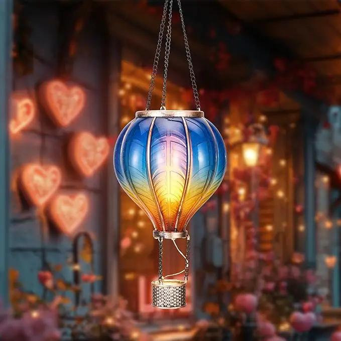 TERESA'S COLLECTIONS Hot Air Balloon Solar Lantern for Garden Decor ,Flickering Flame Hanging Solar Light for Outdoor ,Blue & Yellow Plastic Lamp for Yard Tree Gift for Mom by GreenHaven Gardens