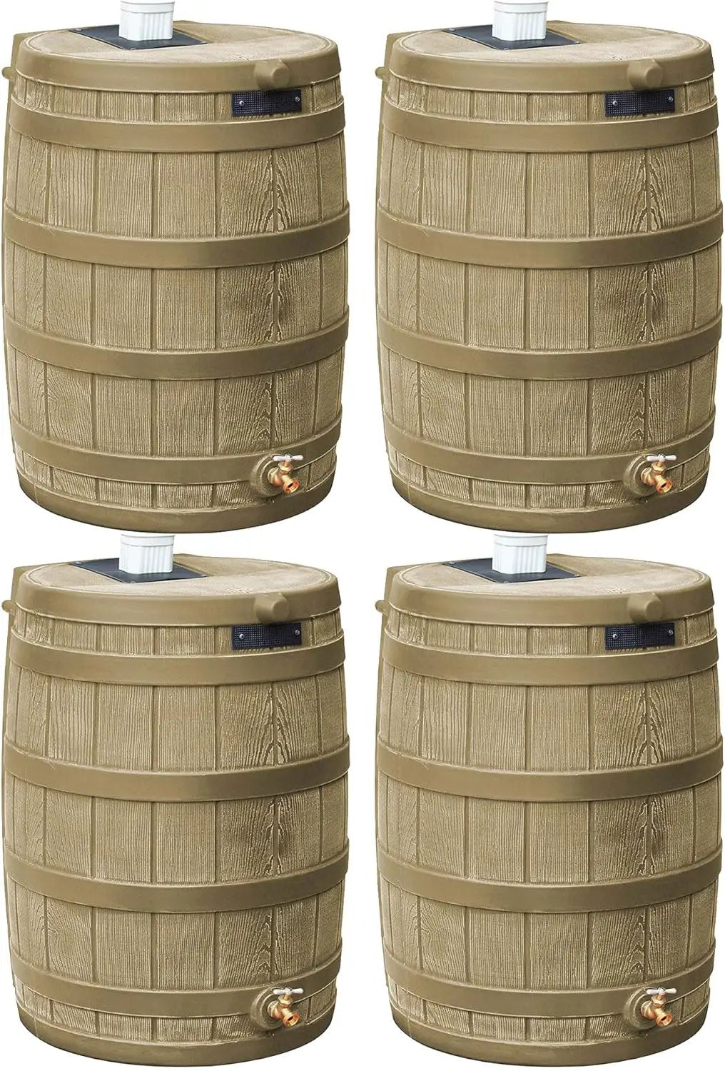 Good Ideas Rain Wizard 50 Gallon Plastic Outdoor Home Rain Barrel Water Storage Collector with Brass Spigot and Flat Back Design, Khaki (4 Pack) by GreenHaven Gardens