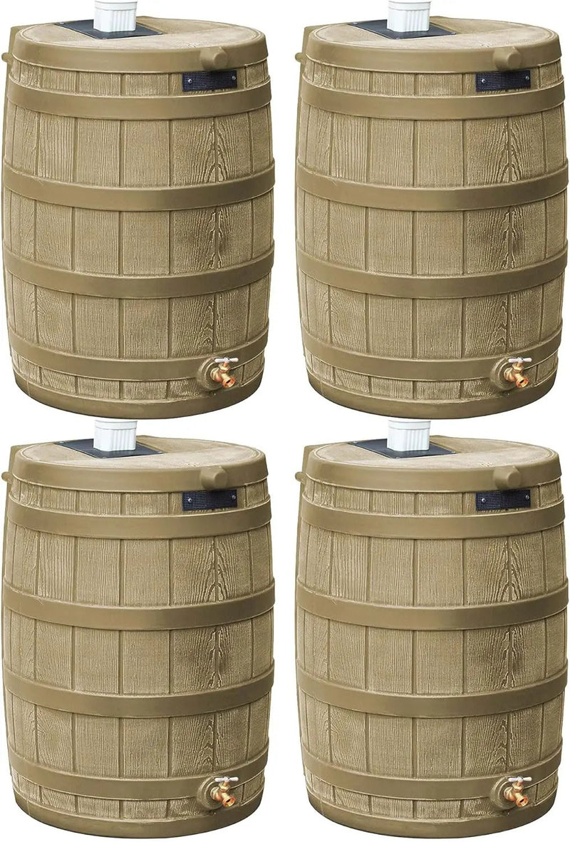 Good Ideas Rain Wizard 50 Gallon Plastic Outdoor Home Rain Barrel Water Storage Collector with Brass Spigot and Flat Back Design, Khaki (4 Pack) by GreenHaven Gardens