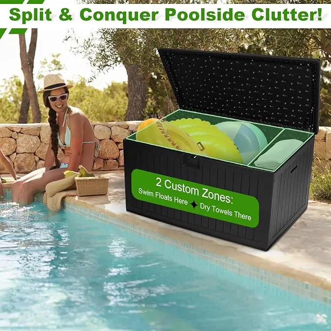 260 Gallon Outdoor Storage Box Waterproof, Extra Large Plastic Outside Deck Box Weatherproof, Resin Patio Storage Bin with Lock and Lids for Pool Equipment and Cushion, Black by GreenHaven Gardens