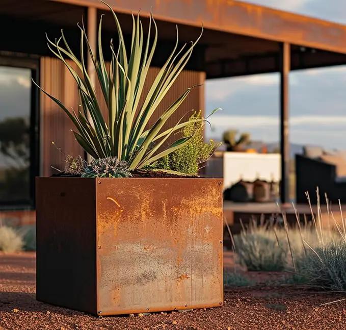 DIY CARTEL Corten Steel Cube Outdoor Planter Box, Rustic & Modern Farmhouse Design, Large Raised Metal Garden Bed for Commercial & Residential Use by GreenHaven Gardens