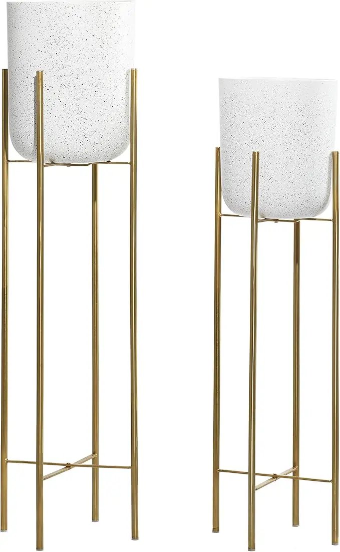 Deco 79 Metal Indoor Outdoor Planter Deep Recessed Dome Speckled Large Planter Pot with Removable Stand, Set of 2 Planters 39", 46"H, White by GreenHaven Gardens