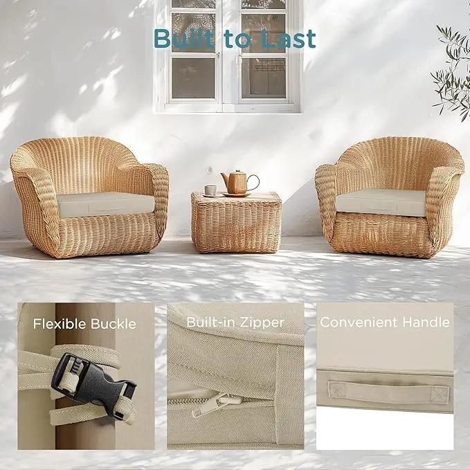 Codi Outdoor Seat Cushions for Patio Furniture 22x22 Inch, Waterproof Chair Cushion with Handles & Adjustable Straps, Fade Resistant - Set of 2, Beige by GreenHaven Gardens