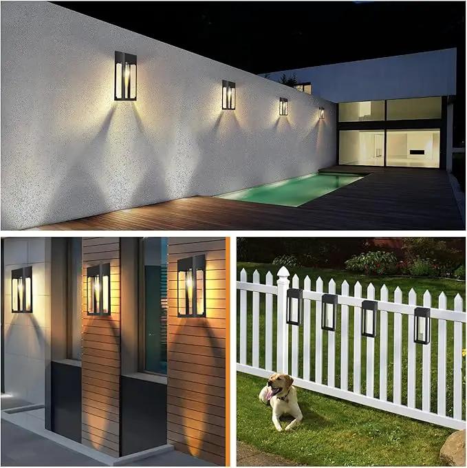 GOODFOEVER Solar Outdoor Lights Waterproof, 4 Pack Fence Lights Solar Powered with LED Bulbs, Metal Wall Lights for Garden Porch Patio Yard and Garage, Aluminum and Glass Shade (Wall Light 4 Pack) by GreenHaven Gardens
