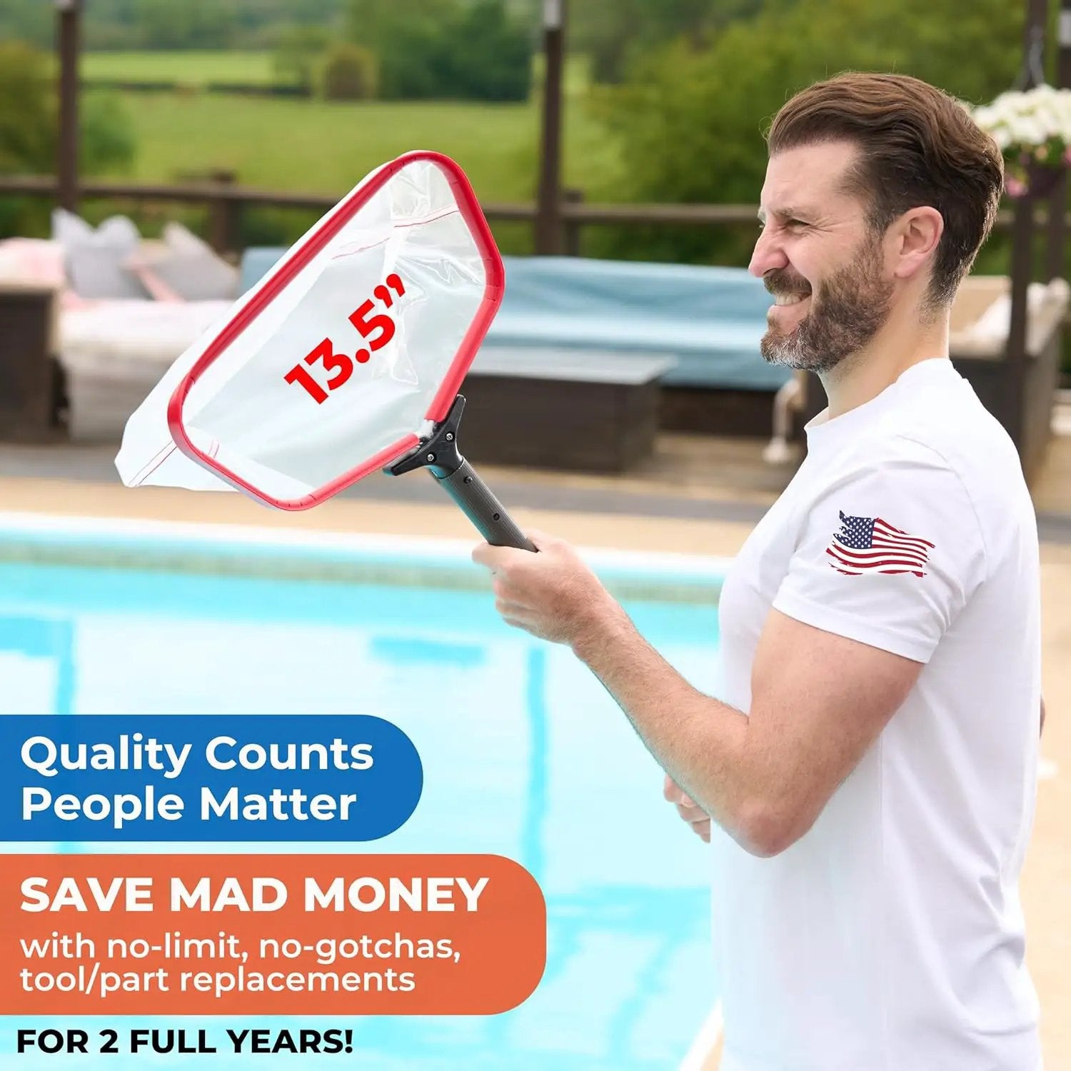ProTuff 13" Spa Silt Net - 2 Year Unconditional Free Replacement - Heavy Duty Ultra Fine Mesh Silt & Sand Skimmer Cleans 3X Faster Than Vacuum - 13 inch Leaf Rake Bag for Pollen by GreenHaven Gardens