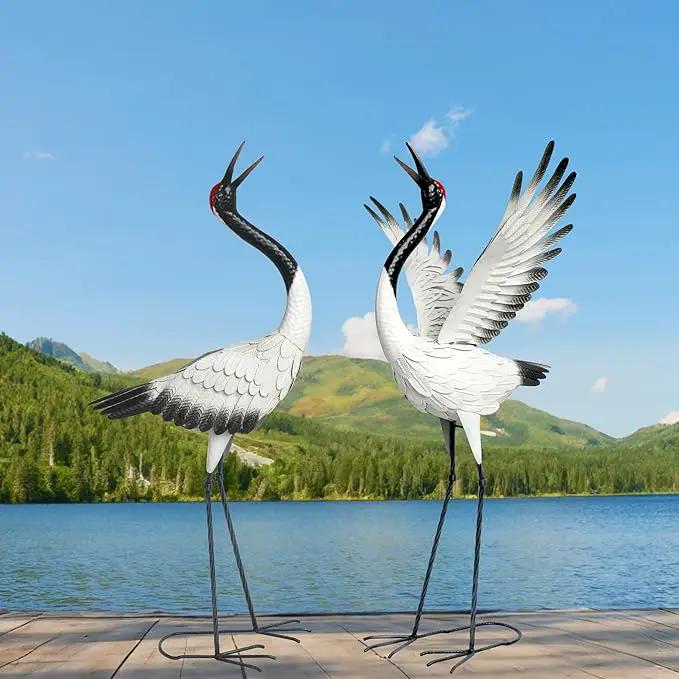 chisheen Crane Garden Statues Outdoor Metal Heron Yard Art Crane for Garden Sculptures Patio Lawn Ornaments,Set of 2 by GreenHaven Gardens