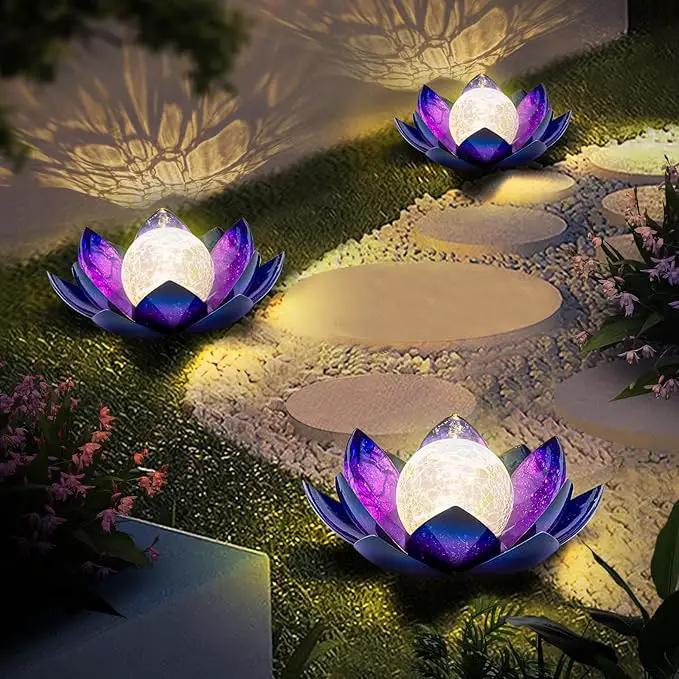Huaxu Solar Lights for Outdoor Decor, Purple Lotus Flower Light, Waterproof LED Crackle Globe Glass Lamp for Garden, Patio, Yard, Porch, Pathway, Ground, Tabletop Christmas Gifts for Mom,Women by GreenHaven Gardens