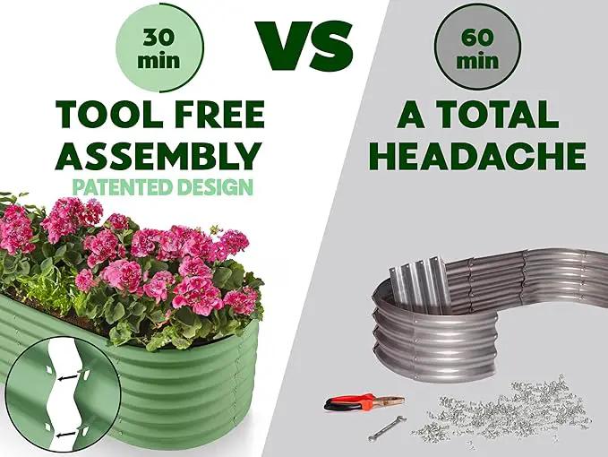 9-in-1 Galvanized Steel Raised Garden Bed // 8×2×1.5 ft Modular Planter for Gardening, Vegetables, Flowers // 18" Tall Metal Raised Garden Beds Outdoor (Light Green) // Patented Design Planter Box by GreenHaven Gardens