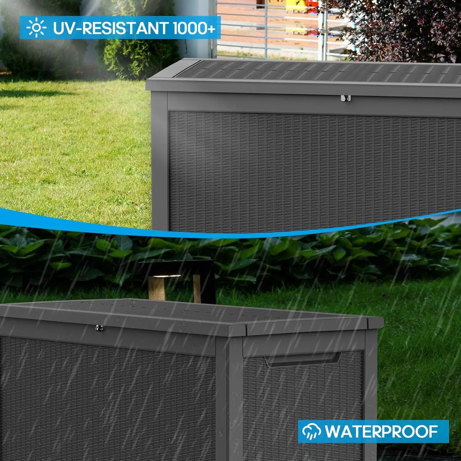 320 Gallon Waterproof Black Deck Box, Lockable Resin Storage Box for Patio Furniture Cushions Garden Tools and Outdoor Delivery Storage by GreenHaven Gardens