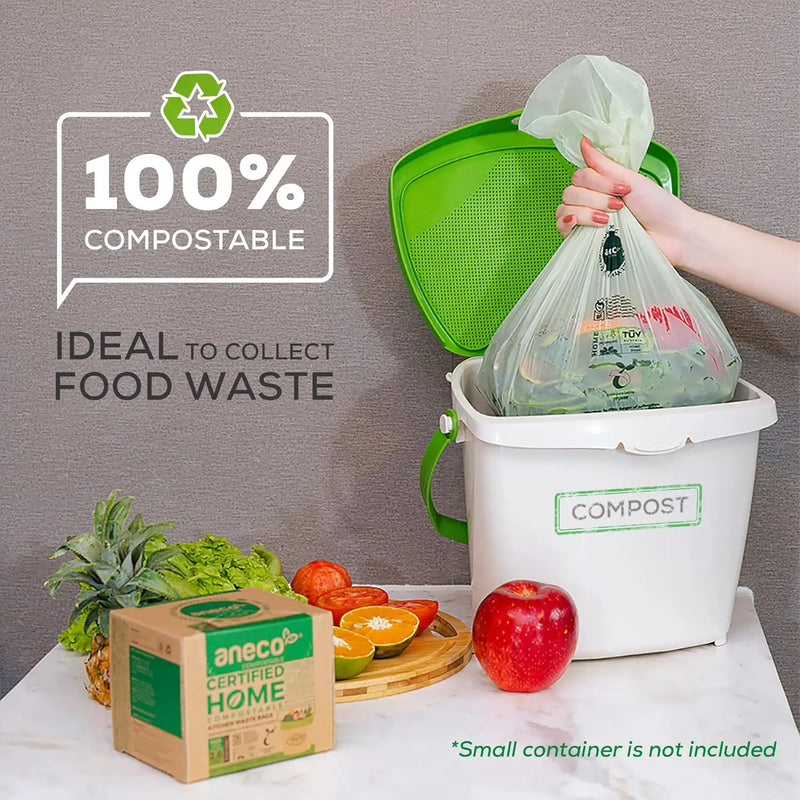 ANECO 100% Compostable Waste Bags 2.6 Gallon, Extra Thick Kitchen Small Compost Bags for Countertop Bin (100 Count) by GreenHaven Gardens