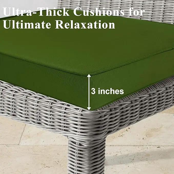 Outdoor Chair Cushions Set of 2 for Patio Furniture 24x24x4 Inch Waterproof Patio Chair Cushion 3 Year Color Fastness Square Elastic Foam Garden Couch Pads with Ties and Handle,Green by GreenHaven Gardens