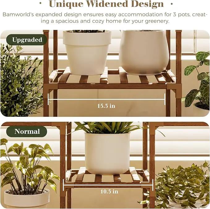 Bamworld Plant Stand Indoor Outdoor Hanging Shelf for Multiple Plants Tall Large Holder for Living Room Patio Balcony Garden (A-Cabinet-Wider) by GreenHaven Gardens