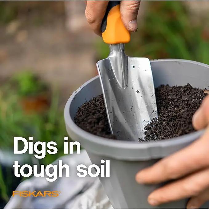 Fiskars Ergo Garden Trowel for Digging and Planting, Heavy Duty Gardening Hand Tool with Hanging Hole by GreenHaven Gardens