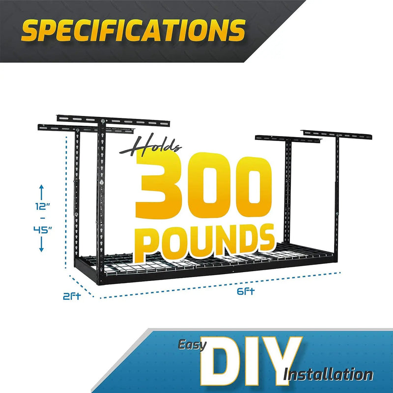 MonsterRax Overhead Garage Storage Rack 2 x 6 Ceiling Rack for Garage Shelving, Organization, & Storage, Adjustable Hanging Storage for Bikes, Equipment & Bins (Hammertone, 12"- 21" Ceiling Drop) by GreenHaven Gardens