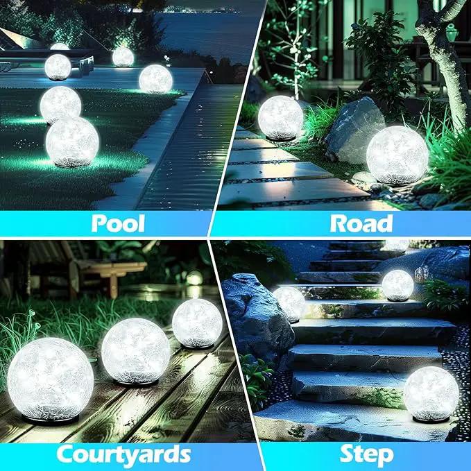Garden Solar Ball Lights Outdoor Waterproof, 30 LED Cracked Glass Globe Solar Power Ground Lights for Path Yard Patio Lawn, Christmas Decoration Landscape White(2 Pack 3.9'') by GreenHaven Gardens