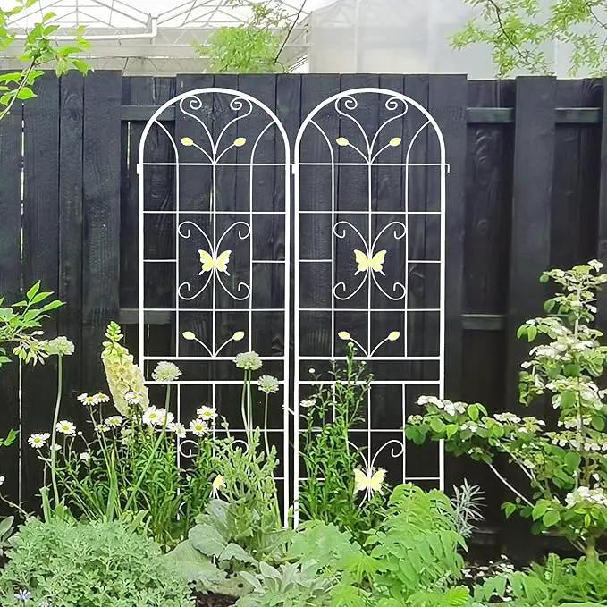 4 Pack Metal Garden Trellis 86.7" White Fence Rustproof Garden Trellis for Climbing Plants Support Roses Flower Outdoor Lawn, Cream White by GreenHaven Gardens
