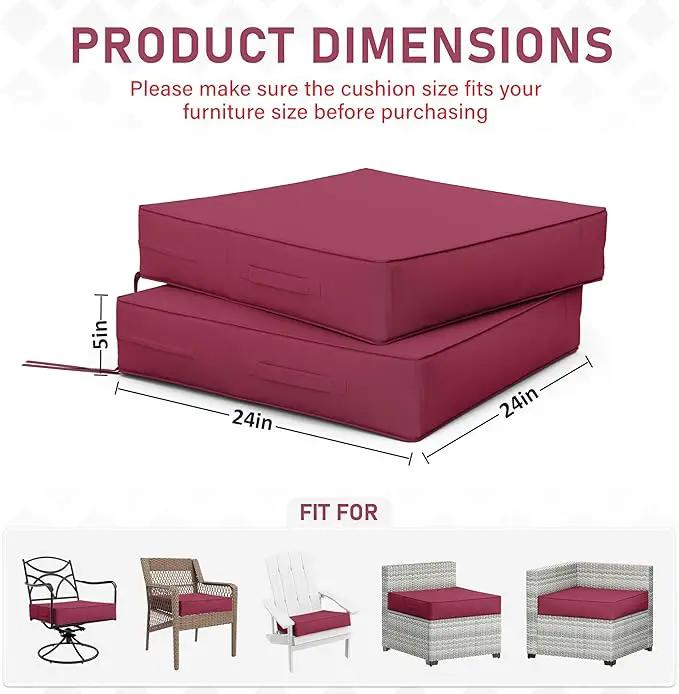 Patio Chair Cushions 24 X 24 X 5 Inch Waterproof Outdoor Seat Cushions for Patio Furniture, Outdoor Sofa Couch Pads with Ties & Handle, Set of 2, Fuchsiared by GreenHaven Gardens