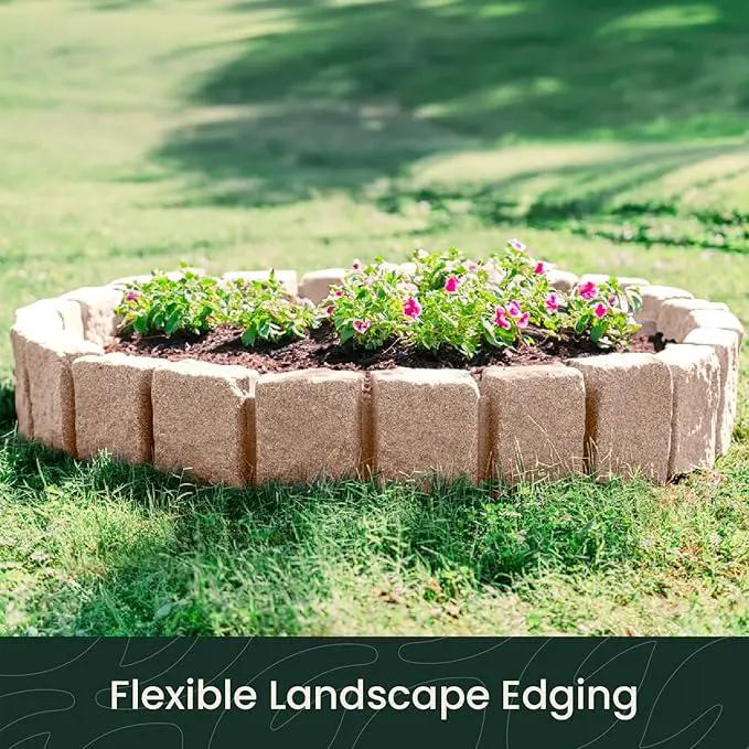 Beuta Landscape Edging | Garden Edging Border | Faux Stone Block XL for Lawn Edging, Flower Beds & Yard Edging – 40 Pack | Each Section Has 6 Blocks 48" L x 4" W x 9.5" H | 120 Spikes | Sandstone by GreenHaven Gardens