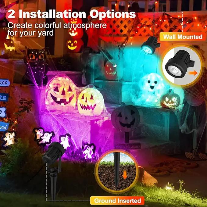 T-SUNUS Solar Spot Lights Outdoor Color Changing 6-in-1, Solar Landscape Spotlights RGB Lighting Waterproof IP65 Wall Lamp 9.8ft Cable for Patio Pathway Yard Garden Holiday (Multi-Color) by GreenHaven Gardens