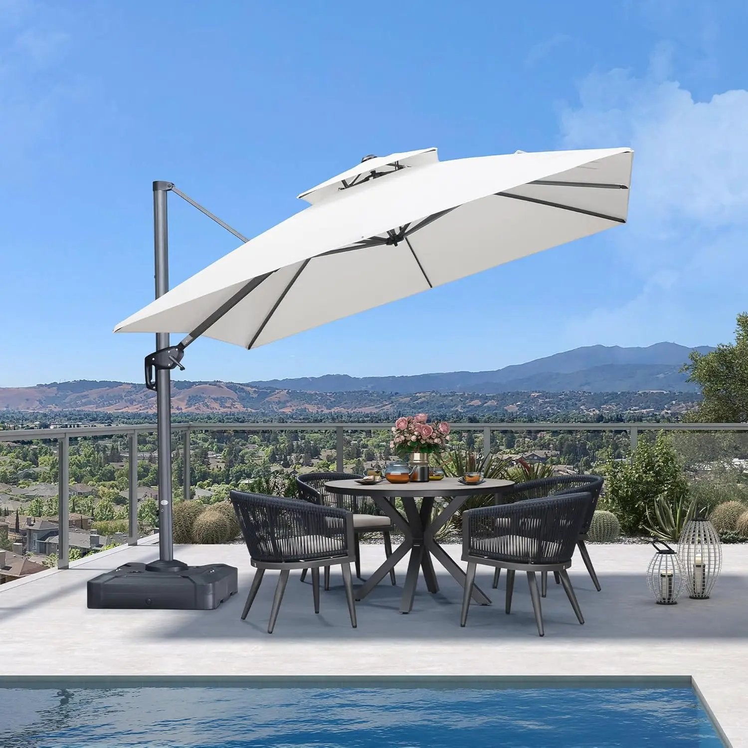PURPLE LEAF Cantilever Umbrella 10FT Heavy Duty Outdoor Large Double Top Offset Hanging 360° Rotation Square Umbrella for Garden Patio Deck Pool Backyard Canvas Natural by GreenHaven Gardens