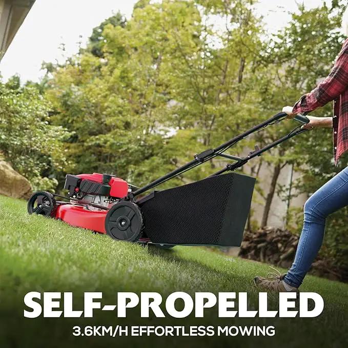 PowerSmart Self Propelled Gas Lawn Mower, 21-Inch with 170cc 4-Cycle OHV Engine 2-in-1 Rear-Wheel Drive Lawnmower with Bagging by GreenHaven Gardens