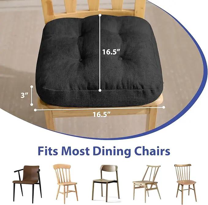 Chair Cushions, Foam Dining Chair Cushions, Tufted Indoor Chair Pads,16.5” x 16.5” x 3.5”, Set of 4, Black by GreenHaven Gardens