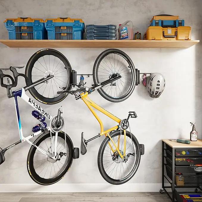 monTEK Swivel Bike Wall Mount, Bike Hangers for Garage, Bike Wall Mount with Two Extra Storage Hooks, Bike Hanger Wall Mount for Space Saving, Bike Rack Garage Holds Up to 77 lbs by GreenHaven Gardens