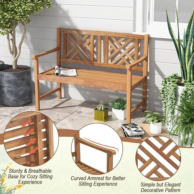 Giantex Outdoor Wooden Garden Bench - 2-Person Acacia Wood Loveseat with Armrests, Backrest, 800lbs Capacity, Patio Park Bench for Backyard, Front Porch Bench (Non-Foldable) by GreenHaven Gardens