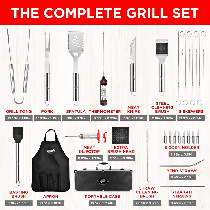 Kaluns Grilling Accessories, Dad Gifts for Christmas Grilling Gifts, Heavy Duty Stainless Steel Grill Set BBQ Grill Accessories for Outdoor Grill with Aluminum Case and Apron, Best Gifts for Men Dad by GreenHaven Gardens